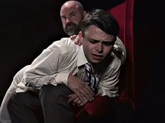 Spanking dominant master in suit jerks off oiled twink cock