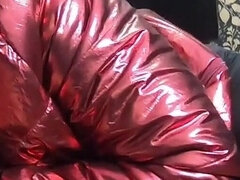 The Nympho Wife Plays with Her Camel-toe Jumpsuit and Put Some Cum on Her Shinny Red Down-jacket 230