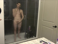 Tgirl Pees with a Shower Cleanup