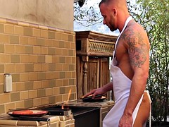 HD gayroom - the muscle guy fucks each other after the BBQ