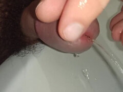Playing with Foreskin and Pee. Cock Close-up
