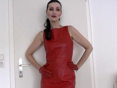 Red Leather Dress and Red Gloves JOI