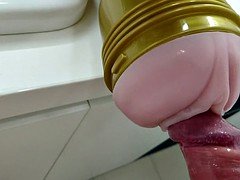 Edging my purple pole with my Fleshlight desperate, moaning