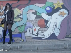 Brunetka, Ženský, Fetiš, Nylonové, Venku, Punčocháče, Na veřejnosti, Sólo