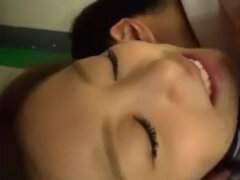 Naughty Japanese AV Model in school uniform gives hot handjob