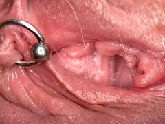 Really Close up Macro My Pierced Clit and Pussy Until Get Very Wet and Pee Go to Inside My Pussy