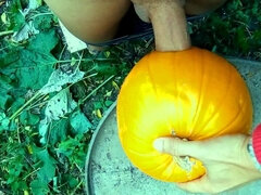 Twink Is Hard Fucking a Pumpkin in the Garden