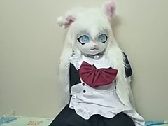 The guy controls the vibrator, bringing me to orgasm in a furry kigurumi maid costume