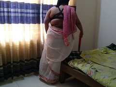 55y Old Indian Desi Hot Aunty in A White Saree Sweeps The House Then a Stranger Comes and Fucks Her - Big Ass & Huge Boobs Cum