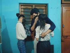 Desi Indian School Friends Preeti and Ishu Hardcore Threesome with Boyfriend BBC Fucking Hindi Audio