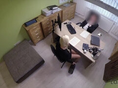LOAN4K. Smart young chick comes to loan office with shaved pussy