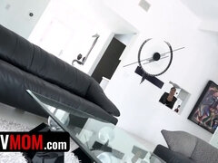 Step Mom Savana Styles strips and teases step son's cock with her big tits and tight pussy