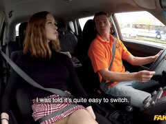 Fake Driving School - Redhead Distracts With No Bra On 1 - Ricky Rascal