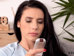 Wonderful brunette from Romania is addicted to phones and sex