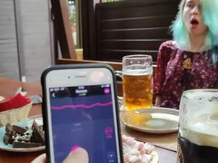 Remote orgasm control of my Stepsister in Pub!