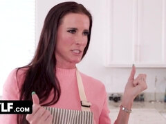 Sexy Brunette Stepmom With Big Boobies Has Unique Ways Of Teaching Her Stepson On How To Cook - Big fake tits