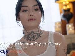 Petite goth Crystal Cherry gets her tiny pussy licked while French teen Chloe Chevalier gets her tight pussy fingered