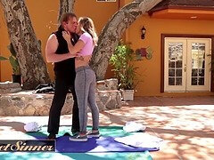 Yoga with stepdad ends downward doggystyle