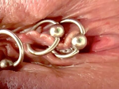 Extreme Close up Rubbing My Pierced Clit by Makeup Brush and Huge Orgasm Make Me Completely Wet My Pussy