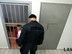 Cindy Shine gets her mouth and ass stuffed in jail by a security officer