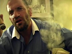 hot muscle hunk smoking cigar and jacking