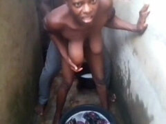 Fucking Ebony Woman While She Washes Clothes