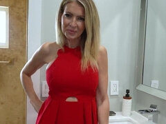 Sexy blonde MILF strips and tastes BBC in her dirty mouth