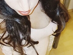 Sissy crossdresser dildo piss and cum fun