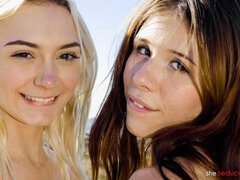 Lovely models Isabel Moon and Chloe Temple fuck under the sun