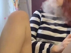 Redhead Girl with Juicy Pussy Smokes a Hookah and Caresses Her Pussy