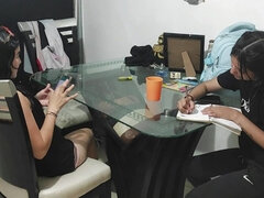 My Stepsister's Lesbian Is Doing Homework and I Propose to Help Her if She Fucks with Me