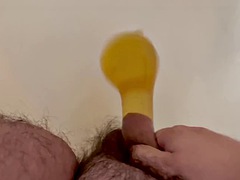 Hot yellow morning piss in a condom