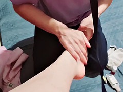 My cuckold husband cleans my feet and prepares me to meet my lover