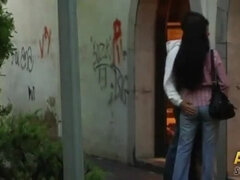 Brunette Wife Double Penetration in Street Scandal - Cuckold Husband Watches Her Cum