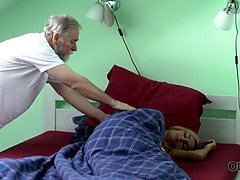 Kinky Grey-haired Dad and Young Blonde Wife Lick and Finger in HD