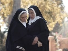 Lesbian nuns get freaky with each other outdoors