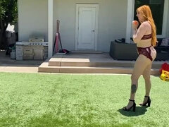 Big Ass Redhead Milf Plays Dick Ball With Step Son's Huge White Cock