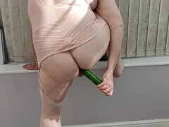 Sissy crossdresser cucumber play