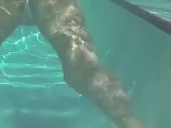 デカパイ, 茶髪の, 女, 指いじり, オナニー, 淫乱熟女, プール, 水中