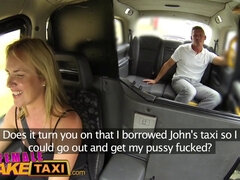 Hot blonde MILF with huge tits takes on stud in fake taxi & gets a cream pie