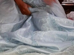 Asian Crossdresser Cum Wearing Satin Wedding Dress Ball Gown