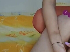 Sexy College Girl Milks Her Boyfriend's Big Cock While Deep Fucking His Ass with Long Anal Beads