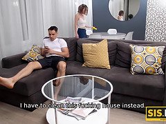 Girl believes stepbro words that promise getting rid of work after sex