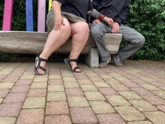Mother-in-law Jerks Son-in-law's Cock in a Public Park