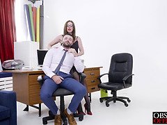 Office threesome with babes - hot kissing and hot sex with bosses