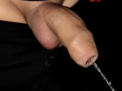 Long Slow-mo Piss. Peeing Uncut Cock in the Night