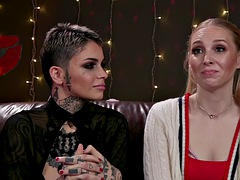 Tattooed lesbian domination whipping blindfolded girlfriends feet after casting