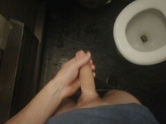 Making a Mess on The Train Toilet - Huge Cumshot and Pissing