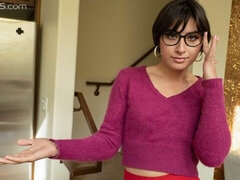 Gorgeous babe in glasses Angeline Red likes fucking in the kitchen