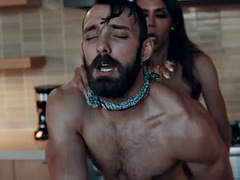 Handsome stepson anal fucked by busty shemale